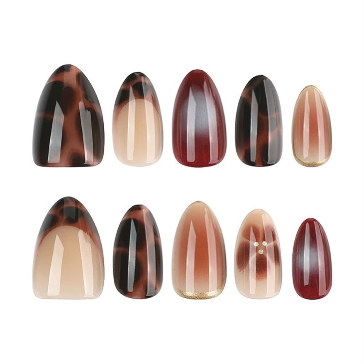 Tortoiseshell Almond Glossy Press On Nails high quality